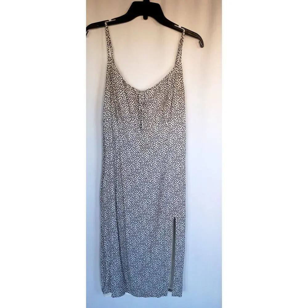 Abercrombie‎ & Fitch - White/Black Floral Ditzy Polka Dot Midi Dress Size L